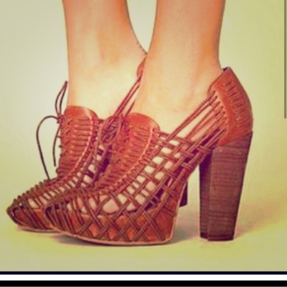 Miista Naia Free People 8.5 Brown Leather Cord Huarache Lace Up Block Heels - Picture 2 of 11